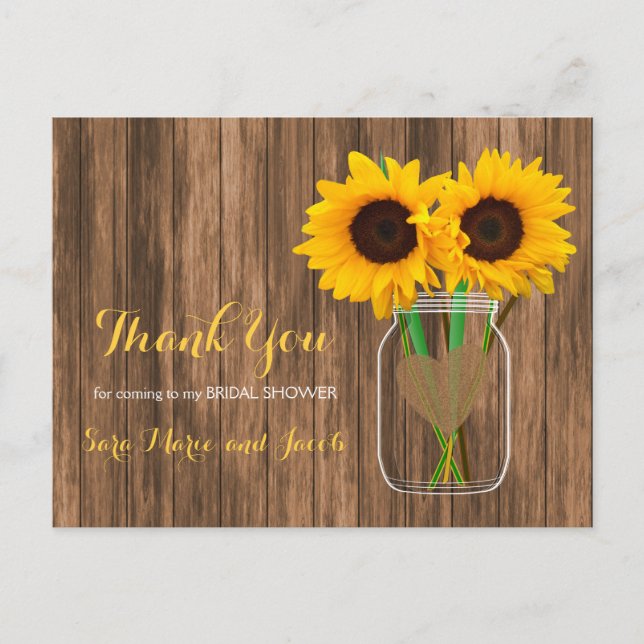 Carte Postale Pays Sunflower Mason Jar - Merci (Devant)