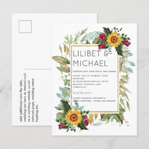 Carte Postale Pays Tournesols Rustiques Bourgogne Mariage Rose