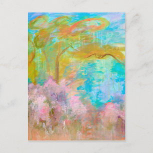 Carte Postale Paysage Abstrait Arbre d'Art Rose Aqua Fleurs