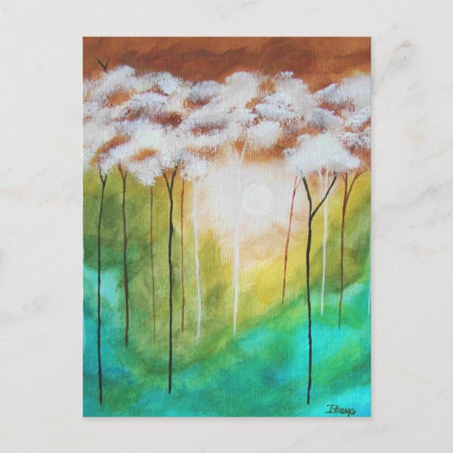 Carte Postale Paysage Abstrait Art Dawn Lumière Arbres maigres (Devant)