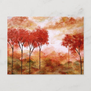 Carte Postale Paysage Abstrait Art Red Skinny Arbres Peinture