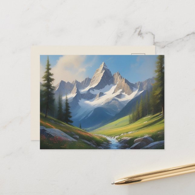 Carte Postale Paysage alpin Aquarelle Art (Devant/Arrière en situation)