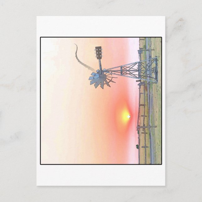 Carte Postale Paysage au coucher du soleil avec moulin à vent ru (Devant)