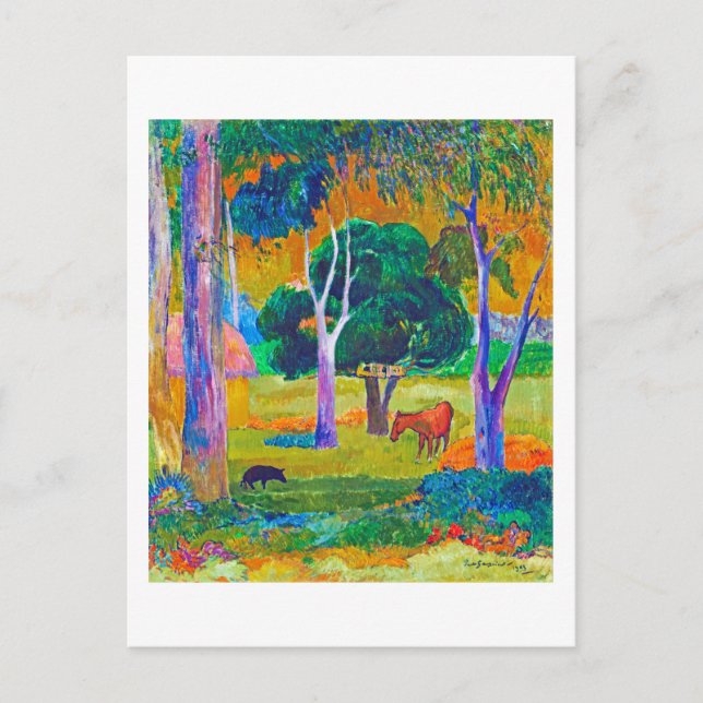 Carte Postale Paysage avec cochon et cheval, Gauguin (Devant)