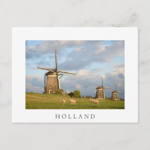 Carte Postale Paysage avec moulins à vent et moutons