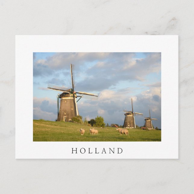 Carte Postale Paysage avec moulins à vent et moutons (Devant)