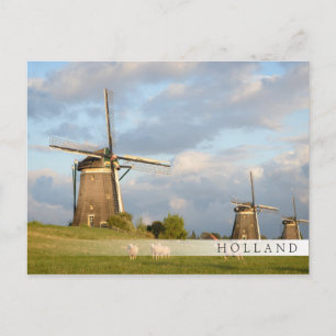 Carte Postale Paysage avec moulins à vent et moutons