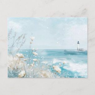 Carte Postale paysage côtier bleu clair et blanc