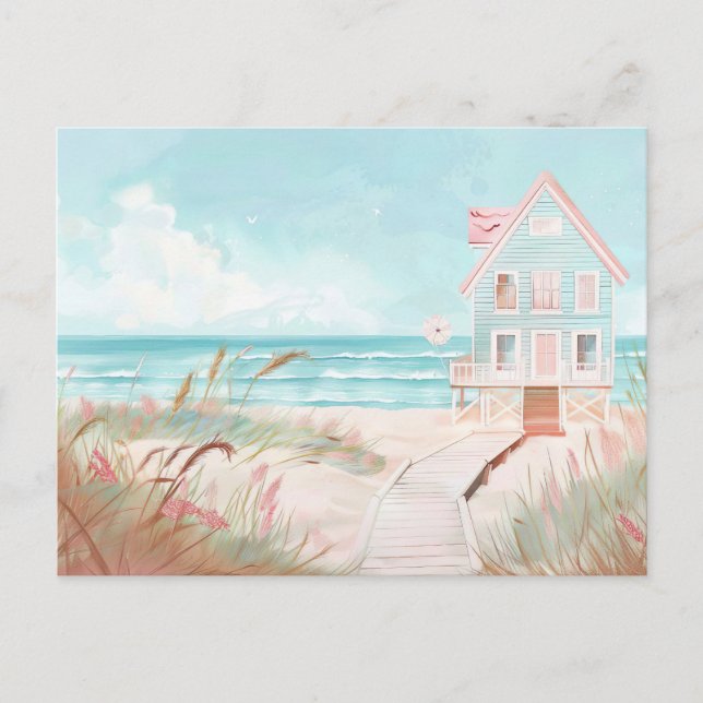 Carte Postale paysage côtier bleu clair et blanc (Devant)