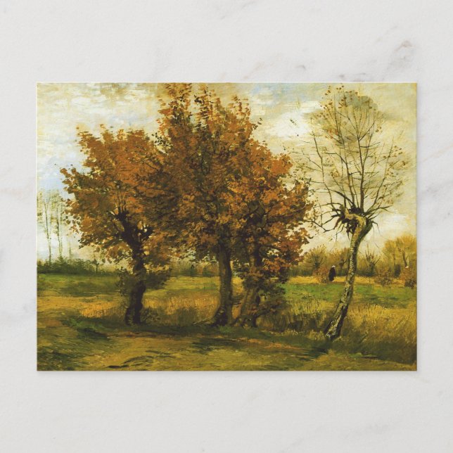 Carte Postale Paysage d'automne Quatre arbres Van Gogh Art (Devant)