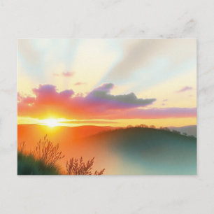 Carte Postale Paysage de coucher de soleil de la nature paisible
