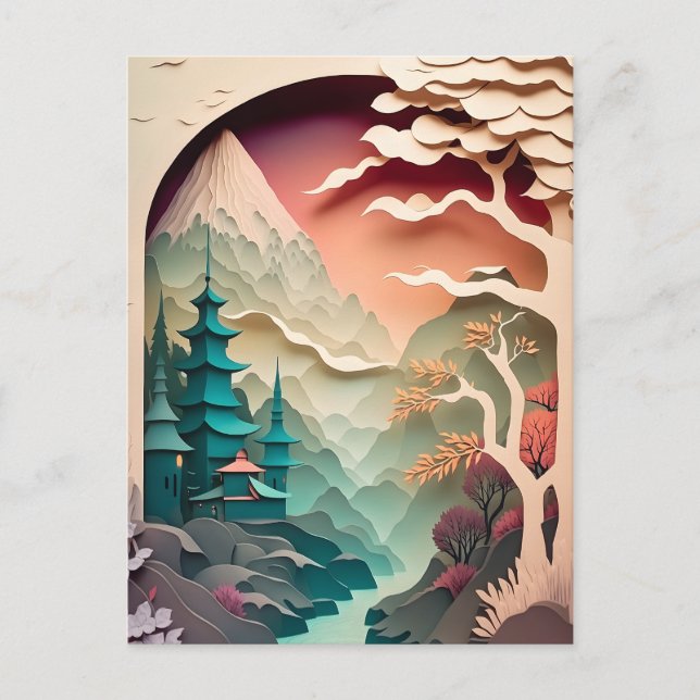 Carte postale Paysage De Découpe De Papier (Devant)
