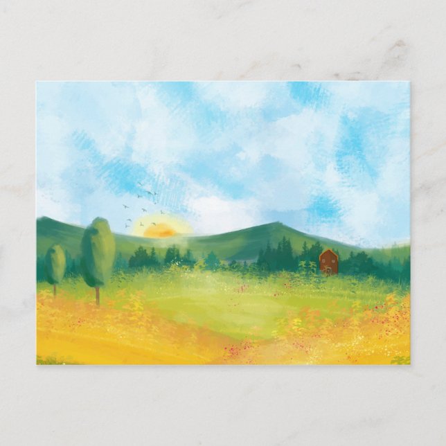 Carte Postale Paysage de ferme hydrocouleur 3 (Devant)