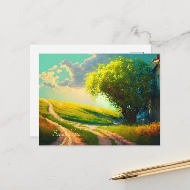 Carte Postale Paysage de fleurs de prairie art été tendance (Devant/Arrière en situation)