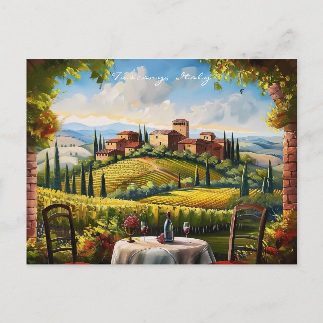Carte Postale Paysage de la peinture toscane | Italie Travel Art (Devant)