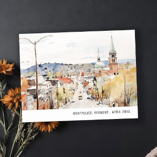 Carte Postale Paysage de la ville de Montpelier Vermont Aquarell