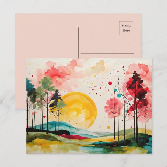 Carte Postale Paysage de l'aquarelle d'automne serene (Devant / Derrière)