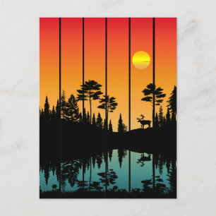 Carte Postale Paysage de lever de soleil de forêt de coucher de 