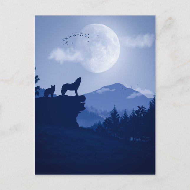 Carte Postale Paysage de loup hurlant 2D (Devant)