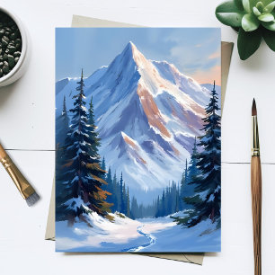 Carte Postale Paysage de montagne hivernal, peinture à l'aquarel