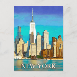 Carte Postale Paysage de New York en bleu de cobalt et beige
