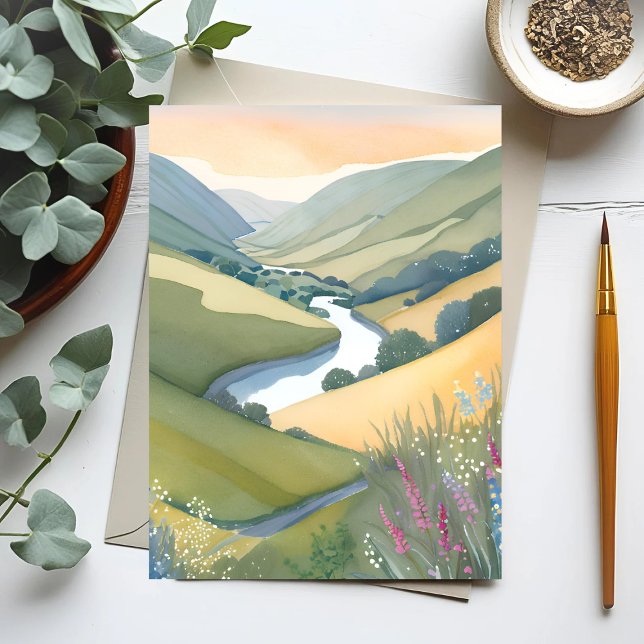 Carte Postale Paysage de Rolling Hills | Aquarelle magnifique (Créateur téléchargé)