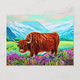 Carte Postale Paysage de vache Highland Peinture