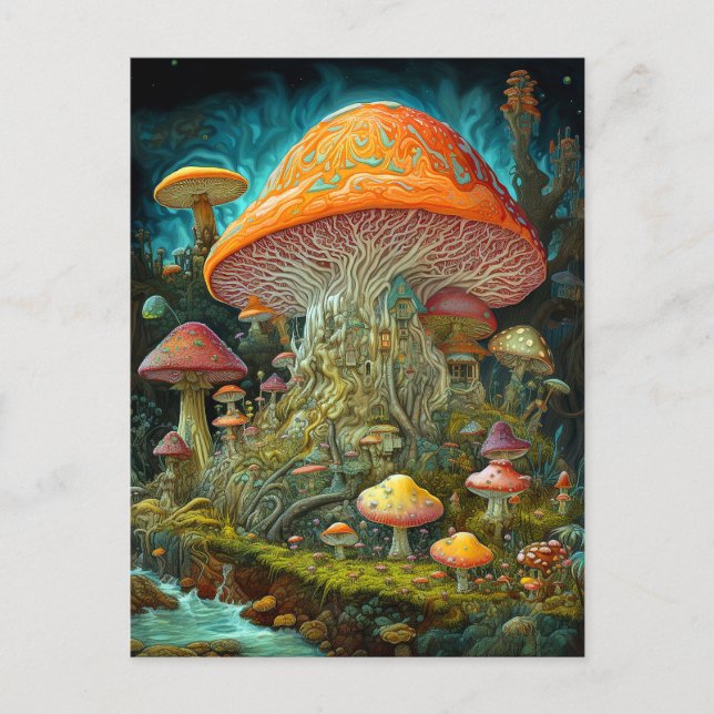 Carte Postale Paysage des champignons Art des Imaginaires surréa (Devant)