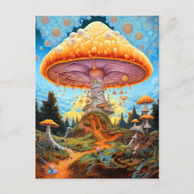 Carte Postale Paysage des champignons Art des Imaginaires surréa (Devant)