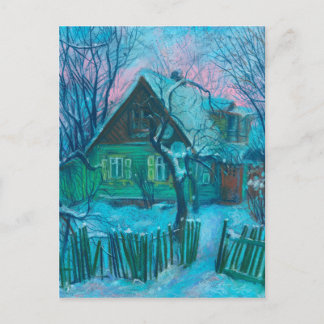 Carte Postale Paysage d'hiver Ancien gîte Maison Pastel Peinture