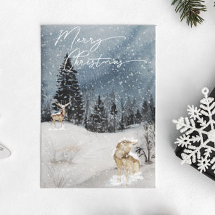 Carte Postale Paysage d'hiver Aquarelle Loup de vacances
