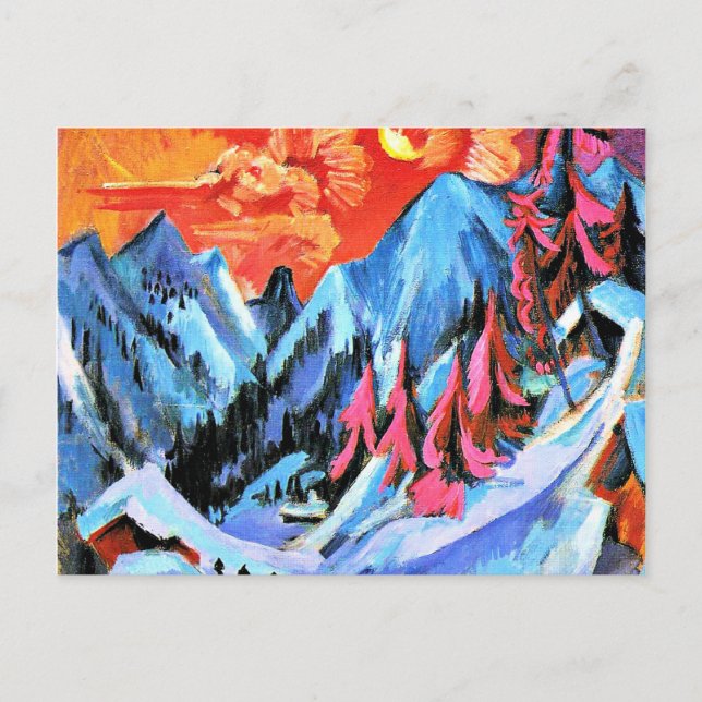 Carte Postale Paysage d'hiver au clair de lune par Ernst Kirchne (Devant)