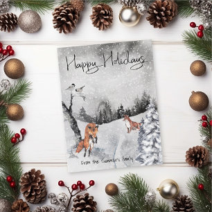 Carte Postale Paysage d'hiver enneigé renard Aquarelle Vacances