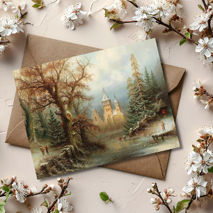 Carte Postale Paysage d'hiver romantique avec patineurs de glace