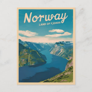 Carte Postale Paysage du fjord de Norvège Vintage voyage rétro