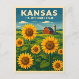 Carte Postale Paysage du tournesol Vintage voyage rétro Kansas