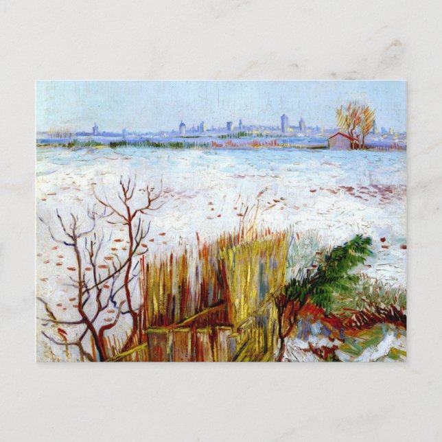 Carte Postale Paysage enneigé de Van Gogh avec Arles en arrière- (Devant)