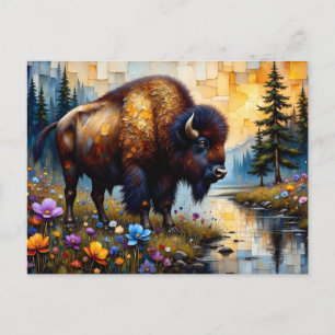 Carte Postale Paysage floral de bisons d'Amérique