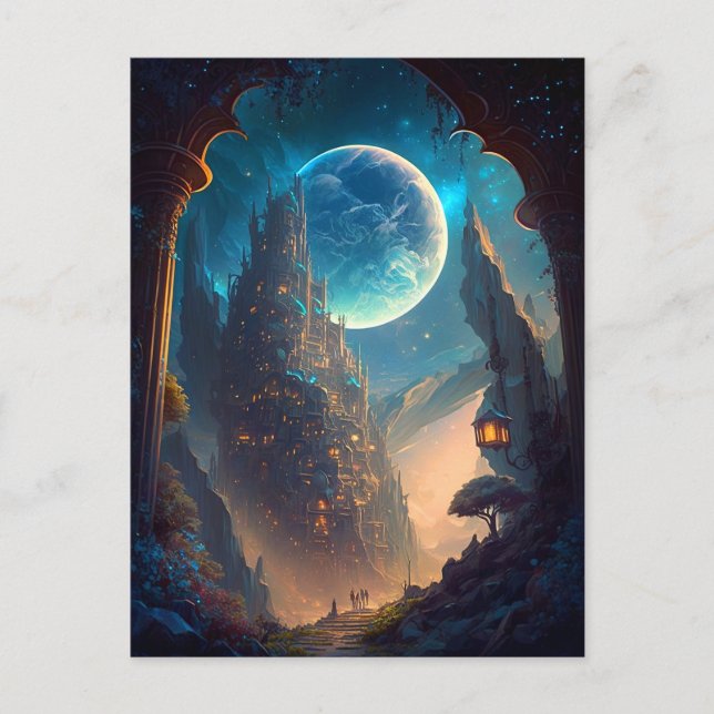 Carte Postale Paysage futuriste du château d'Imaginaire (Devant)