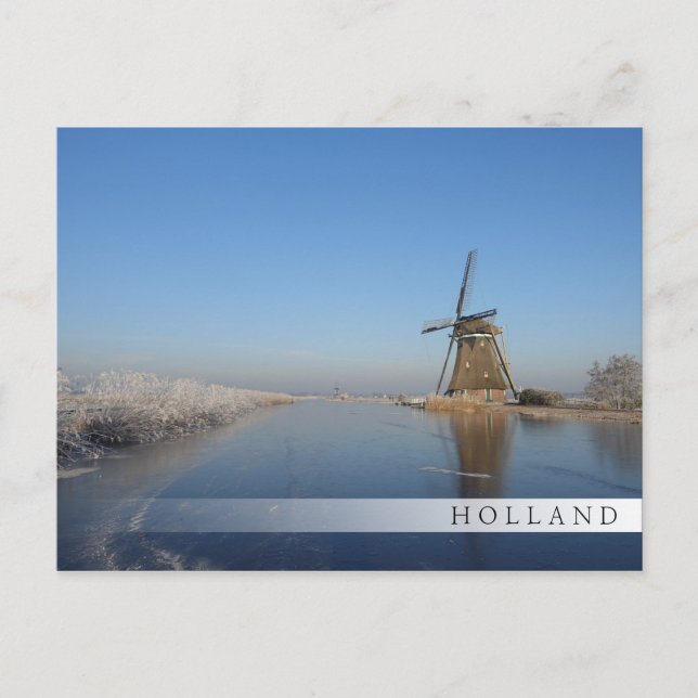 Carte Postale Paysage hivernal avec moulin à vent et glace (Devant)