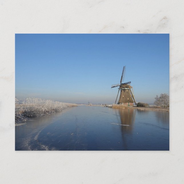 Carte Postale Paysage hivernal avec moulin à vent et glace (Devant)