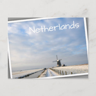 Carte Postale Paysage hivernal avec neige et moulin à vent en Ho