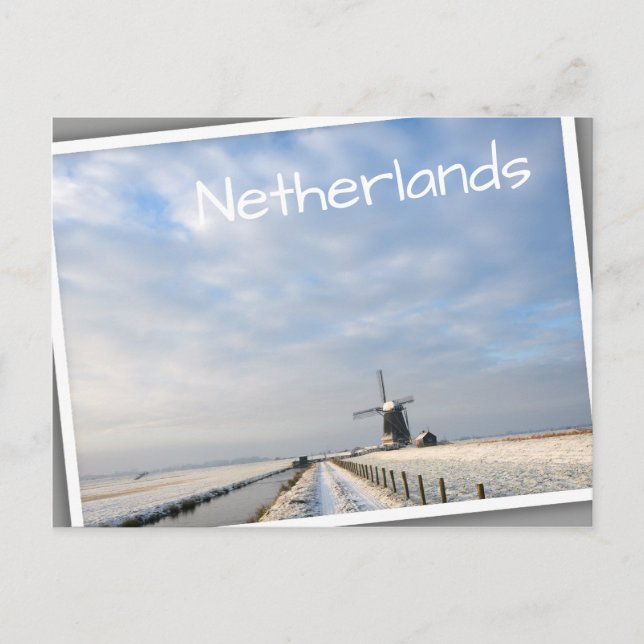 Carte Postale Paysage hivernal avec neige et moulin à vent en Ho (Devant)