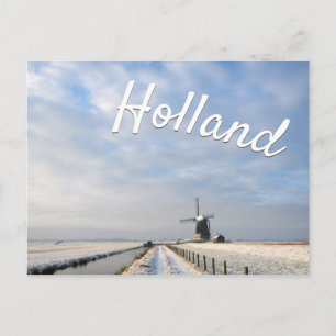 Carte Postale Paysage hivernal avec neige et moulin à vent en Ho