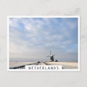 Carte Postale Paysage hivernal avec neige et moulin à vent en Ho