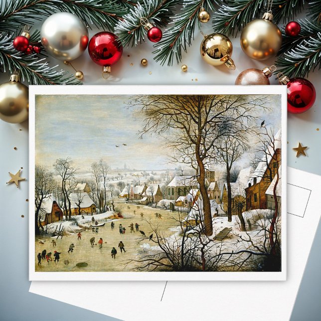 Carte Postale Paysage hivernal avec patineurs de glace (Créateur téléchargé)