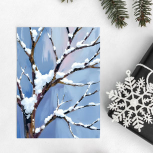 Carte Postale Paysage hivernal Branches d'arbre enneigées Peinte