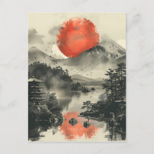 Carte Postale Paysage japonais traditionnel avec le Mont Fuji
