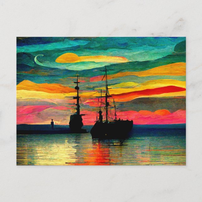 Carte Postale Paysage marin inspiré de Kandinsky et Paul Klee (Devant)