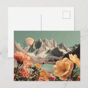 Carte Postale Paysage Montagneux Surréaliste Avec Fleurs en Fleu